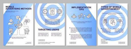 Mobile advertising methods blue gradient brochure template. Targeting users. Leaflet design with linear icons. 4 vector layouts for presentation, annual reports