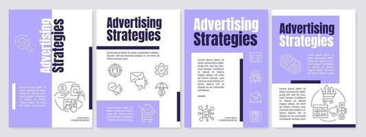 Advertising strategies on social media purple brochure template. Leaflet design with linear icons. Editable 4 vector layouts for presentation, annual reports