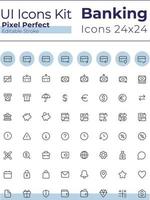 Banking and finance pixel perfect linear ui icons set. Credit card operations. Money and currency. Outline isolated user interface elements. Editable stroke vector