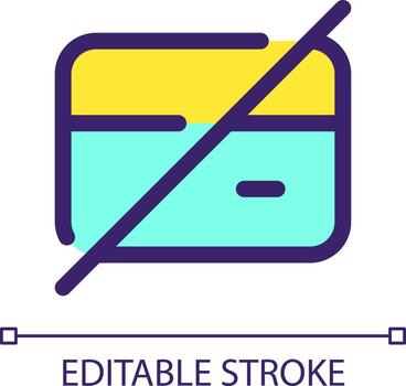 Declined payment pixel perfect RGB color ui icon. Expired credit card. Simple filled line element. GUI, UX design for mobile app. Vector isolated pictogram. Editable stroke