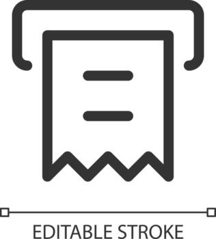 Receipt printer pixel perfect linear ui icon. Automated teller machine. Transaction record. GUI, UX design. Outline isolated user interface element for app and web. Editable stroke vector