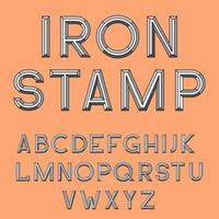 Metal stamp font, retro typography letterpress vector