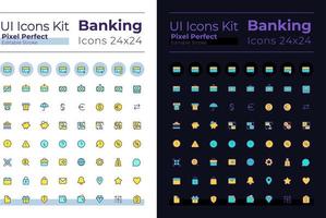 bancario píxel Perfecto rgb color ui íconos conjunto para oscuro, ligero modo. dinero actas. interfaz gráfica de usuario, ux diseño para móvil aplicación vector aislado pictogramas. editable carrera