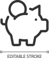 Put coin into piggy bank pixel perfect linear ui icon. Save money. Budget and capital. GUI, UX design. Outline isolated user interface element for app and web. Editable stroke vector