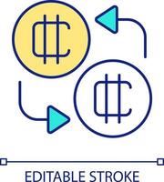 Cryptocurrency exchange RGB color icon. Financial operations on stock market. Buying and selling. Isolated vector illustration. Simple filled line drawing. Editable stroke