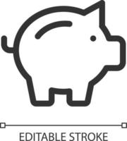 Piggy bank pixel perfect linear ui icon. Money savings. Investment and business. Finance. GUI, UX design. Outline isolated user interface element for app and web. Editable stroke vector