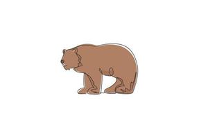 dibujo de línea continua única de oso grizzly gigante. conservación del parque nacional de animales en peligro de extinción. concepto de zoológico de safari. Ilustración gráfica de vector de diseño de dibujo de una línea de moda