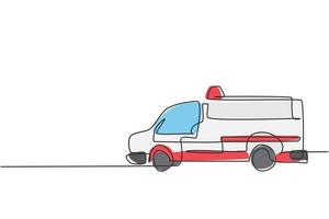 Continuous one line drawing of hospital ambulance car. Rescuer transportation vehicle for first emergency hand drawn minimalist concept. Modern single line draw design vector graphic illustration