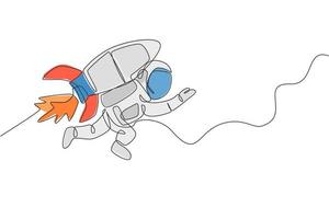 un dibujo de línea continua astronauta astronauta ciencia descubriendo el cosmos galáctico con cohete jetpack. exploración del concepto del espacio ultraterrestre. Ilustración gráfica de vector de diseño de dibujo de línea única dinámica