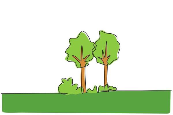 Continuous one line drawing of green trees for park garden logo icon. Eco natural symbol hand drawn minimalist concept. Modern single line draw design vector graphic illustration