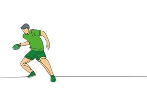 dibujo de una sola línea continua de un joven jugador de tenis de mesa ágil que sostiene un ataque rival. concepto de ejercicio deportivo. ilustración de vector de diseño de dibujo de una línea de moda para medios de promoción de partidos de ping pong