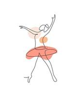 One continuous line drawing woman beauty ballet dancer in elegance motion. Sexy girl ballerina performs art dance concept. Wall decor print. Dynamic single line draw design vector graphic illustration