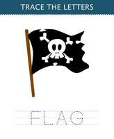 Education game for children trace the letter of cute cartoon flag printable pirate worksheet vector