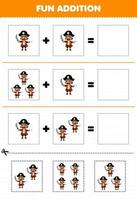 Education game for children fun addition by cut and match of cute cartoon captain character pictures for printable pirate worksheet vector