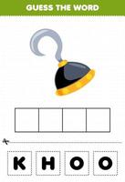 Education game for children guess the word letters practicing of cute cartoon hook printable pirate worksheet vector