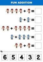 Education game for children fun addition by cut and match correct number for cute cartoon boy and old man printable pirate worksheet vector