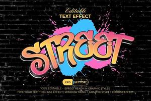 Street graffiti text effect colorful style. Editable text effect with brick wall. vector