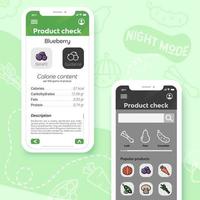 Mobile application template of healthy food, calorie counting vector