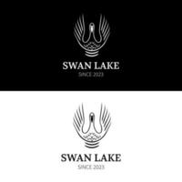 Swan lake spreading wings on water for grey goose logo design of luxury spa in simple line art style vector