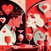 celebrando San Valentín día con un romántico cena vector