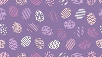 Seamless pattern with decorated Easter eggs on lilac background. Vector texture with simple geometric egg design. Abstract wallpaper for spring holiday.