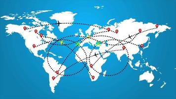 World Map And Plane Animation. Plane Flying On Line World Map, Global Connection Of Airplane Industry. Air Plane Flying On Routes Destination Location. Air Plane Travel Background Concept. video