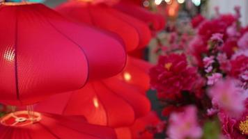 Red lantern decoration beside fake flower video