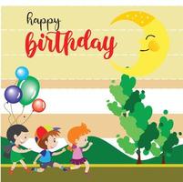 Happy birthday greeting cards invitations with blank space area and cartoon character edition vector ilustration
