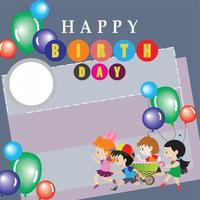 Happy birthday greeting cards invitations with blank space area and cartoon character vector