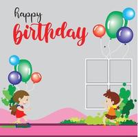 Happy birthday greeting cards with blank space area and cartoon character edition vector ilustration