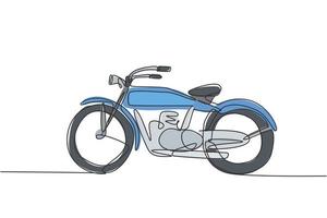 One single line drawing of old retro vintage motorcycle. Vintage motorbike transportation concept continuous line draw design vector graphic illustration