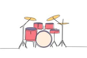 One single line drawing of drum band set. Percussion music instruments concept. Trendy continuous line draw design graphic vector illustration