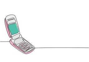 Single continuous line drawing of old retro flip cellular phone. Vintage classic mobile phone to communicate concept one line graphic draw design vector illustration