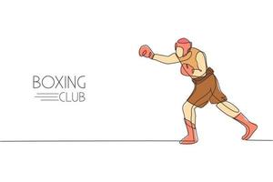 un dibujo de una sola línea de un joven boxeador enérgico mejora su ilustración vectorial de golpe de ataque. concepto de entrenamiento deportivo combativo. diseño moderno de dibujo de línea continua para la pancarta del campeonato de boxeo vector