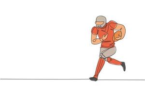 Single continuous line drawing of young agile american football player running fast to avoid rival team for competition media. Sport exercise concept. Trendy one line draw design vector illustration