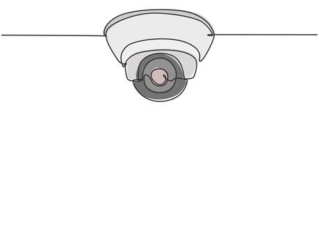 Single one line drawing of cctv located on the ceiling of the office to monitor and maintain security from crime. The result of technological advances. One line draw design graphic vector illustration