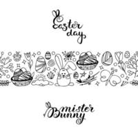 Vector hand drawn seamless pattern background. Easter pictures in doodle style.