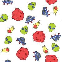 Seamless space pattern. Hand drawn space elements. Vector illustration.