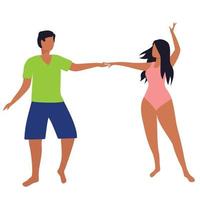 Couple of dancing human isolated. Dancing on beach.  Man with woman in bikini. Vector illustration.