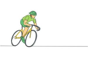 dibujo de una sola línea continua del tren ciclista joven y ágil para pedalear en bicicleta rápido. concepto de estilo de vida deportivo. gráfico de ilustración vectorial de diseño de dibujo de una línea de moda para los medios de promoción de carreras ciclistas vector