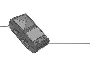 One continuous line drawing of retro old classic analog portable cassette tape recorder. Vintage mobile voice recorder item concept single line draw design vector graphic illustration