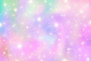 Pink unicorn background. Pastel gradient color sky with glitter. Magic galaxy space and stars. Vector abstract pattern.