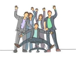 One single line drawing of group of male manager and female manager celebrating their success achieve business target. Team work goal concept continuous line draw design graphic vector illustration