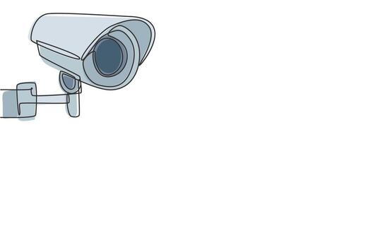Cctv de dibujo de línea continua única con forma redonda instalado en el costado de la carretera para monitorear los movimientos del tráfico y mejorar los sistemas de seguridad. Ilustración de vector de diseño gráfico de dibujo de una línea.