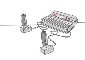 un conjunto de dibujo de línea continua de una máquina de reproductor de videojuegos de consola clásica antigua retro con joystick. Concepto de elemento de juego de arcade vintage gráfico de ilustración de vector de diseño de dibujo de línea única