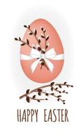 Happy easter. Easter willow twigs tied with a ribbon to an egg. vector