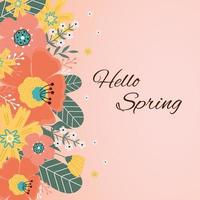 Hello spring. Greeting card with spring flowers, leaves. vector