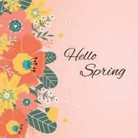 Hello spring. Greeting card with spring flowers, leaves. vector