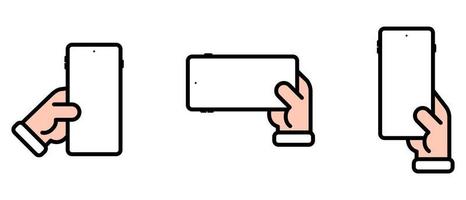 Icon set of a hand holding a smart phone with blank screen vector