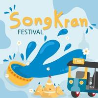 Songkran festival travel thailand illustration. Vector illustration.